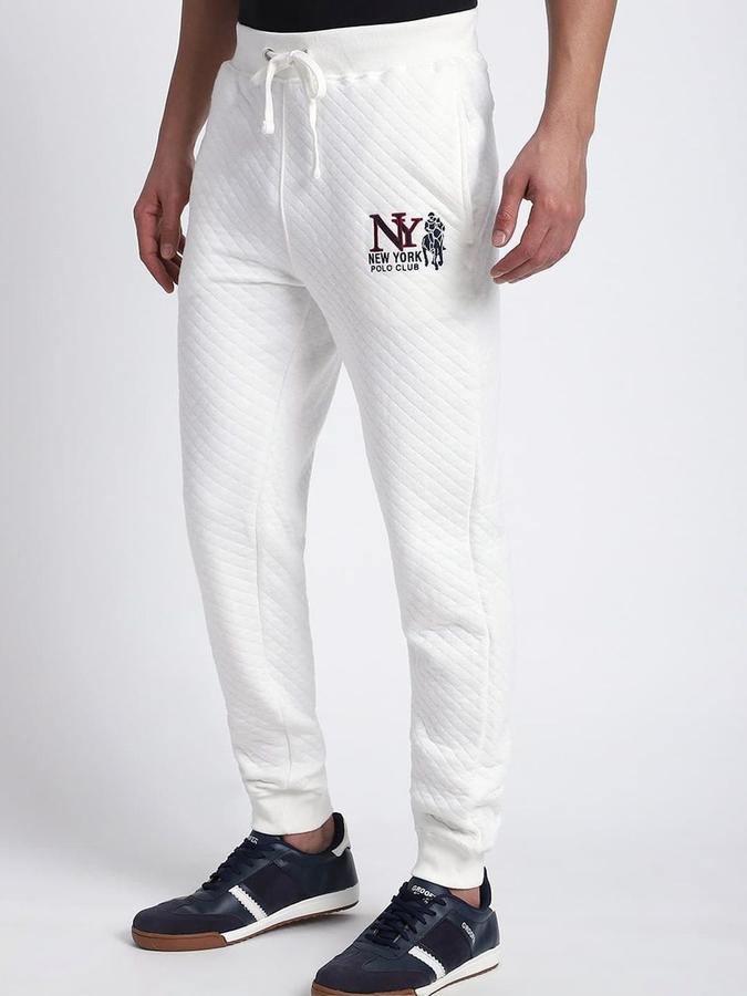 R&B Men Cream Self Design Straight Fit Trousers