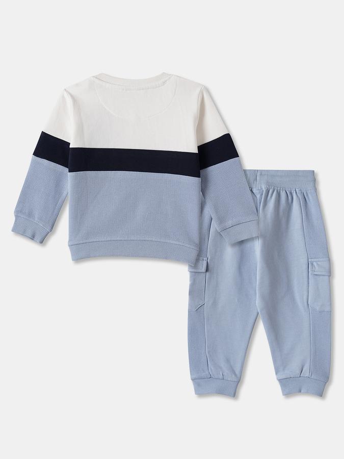 Boys Cotton Colorblock Sweatshirt And Drawstring Trousers Set