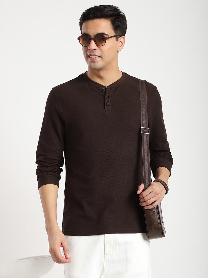 Men Cotton Regular Fit Henley Solid T-shirt