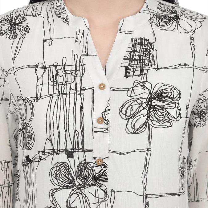 R&B Off White Women Mandarin Collar Three-Quarter Sleeves Kurta 