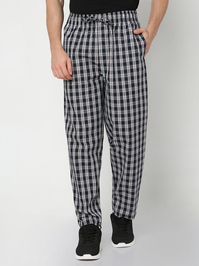 R&B Men Checked Straight Track Pants with Drawstring Waist