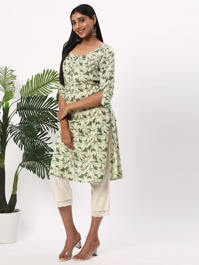 Women Rayon Regular Fit U-Neck Printed Kurta