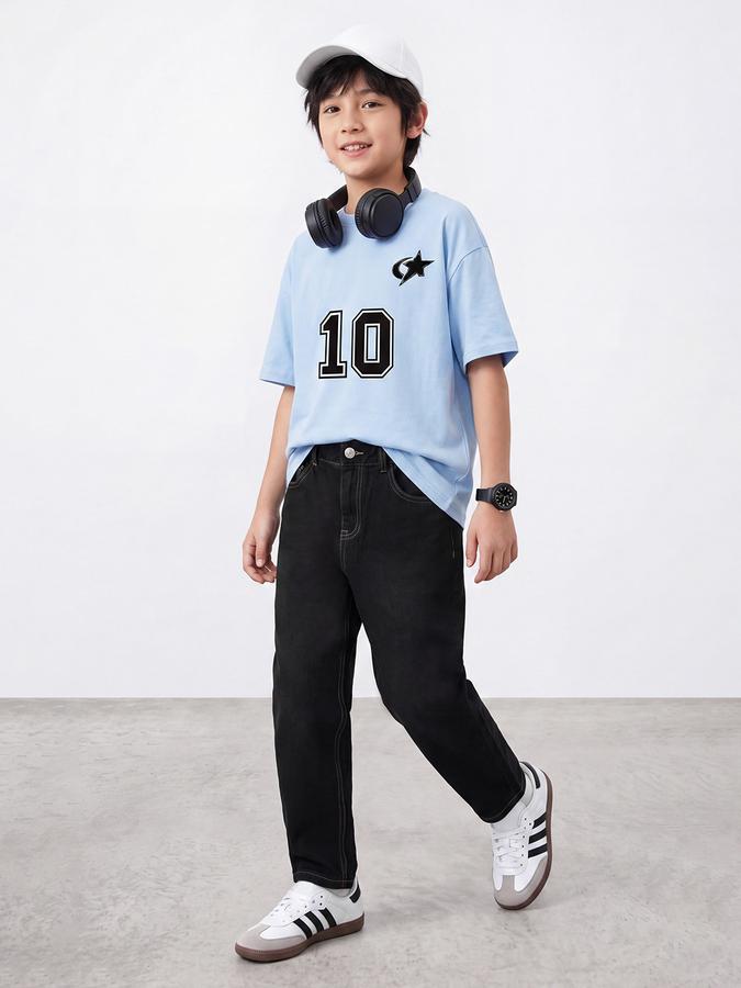 R&B Boys Black Regular Fit Pure Cotton Mid Rise Jeans