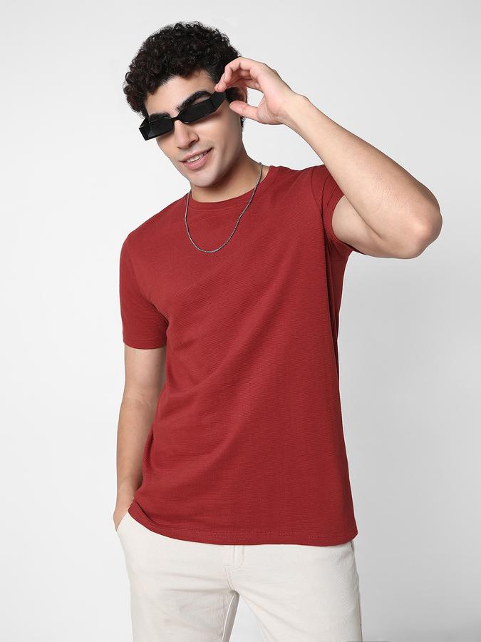 Men Cotton Regular Fit Crew Neck Textured T-shirt