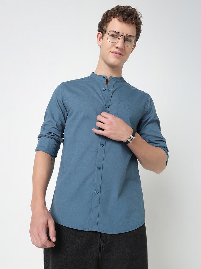 MANDRIN COLLAR FULL SLEEVE - SLUB SHIRT SOLID SINGLE POCKET