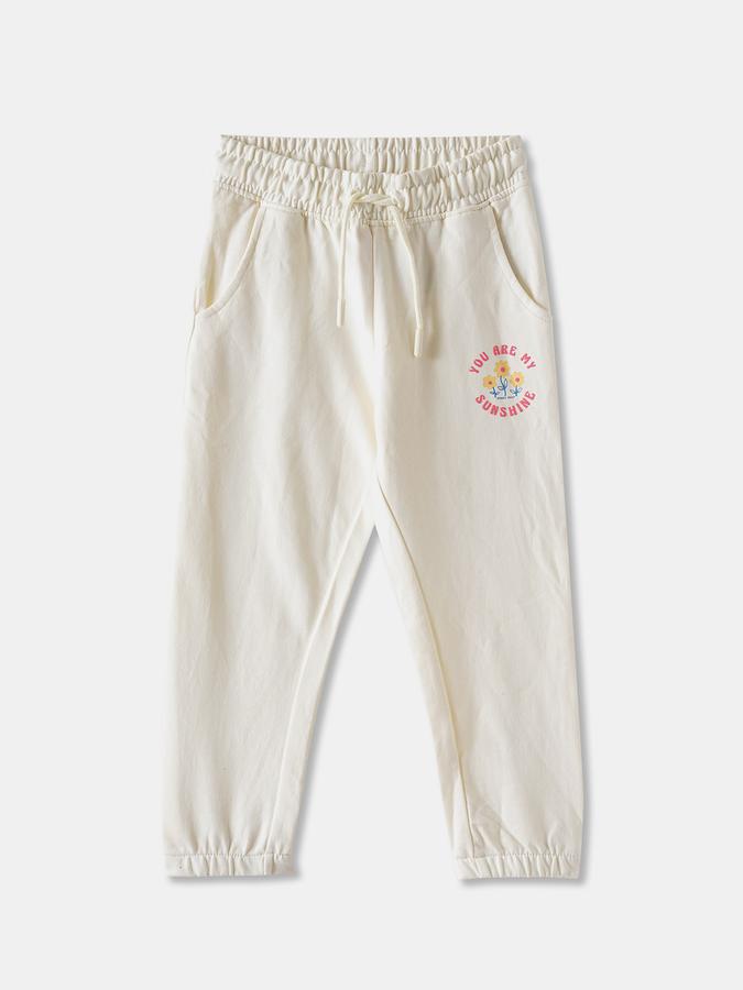 Girls Cotton Regular Fit Drawstring Waist Cuffed Hem Joggers