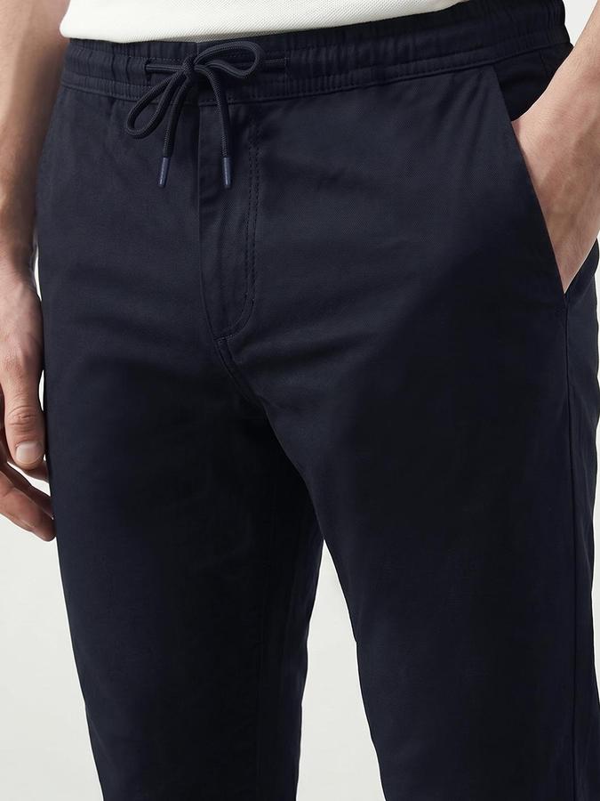 R&B Men Navy Blue Solid Relaxed Fit Trouser