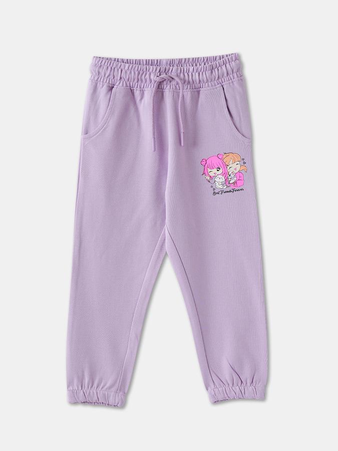 Girls Cotton Regular Fit Drawstring Waist Cuffed Hem Joggers