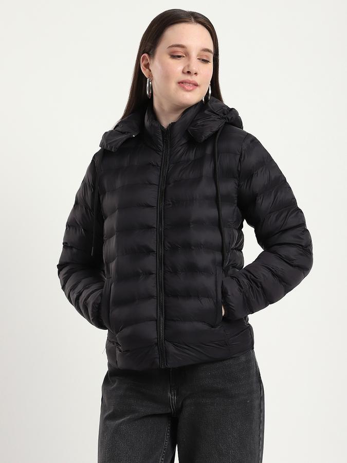 R&B Women Black Solid Puffer Jacket