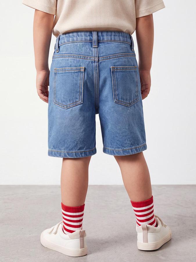 R&B Boys Blue Graphic Print Mid Rise Denim Shorts