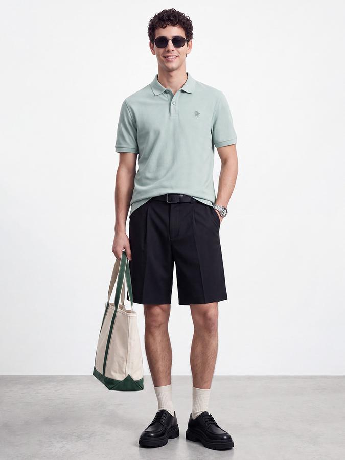 R&B Men Dark Green Solid Short Sleeves Pure Cotton Polo Collar Tshirt