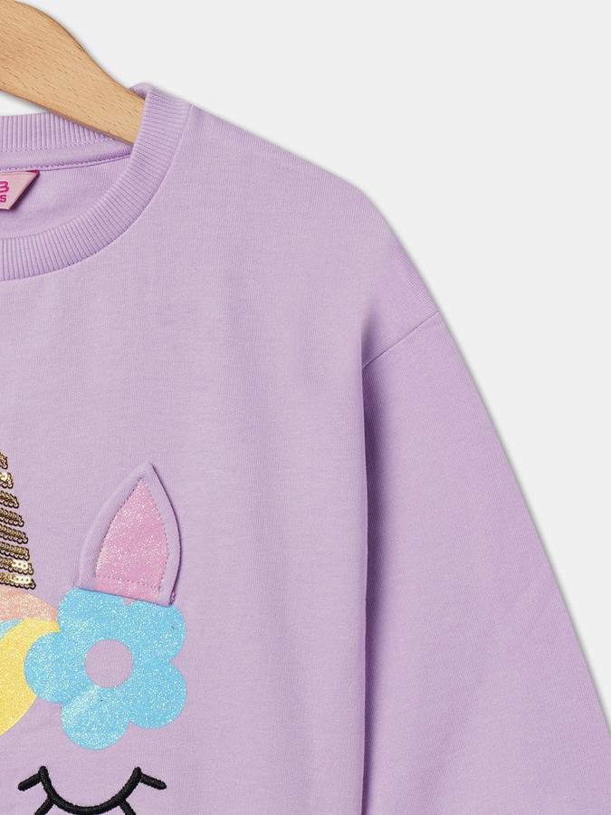 Girls Cotton Blend Regular Fit Crew Neck Graphic Sweatshirt