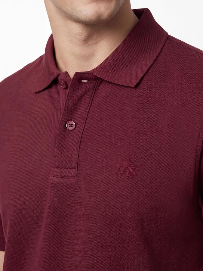 R&B Men Cherry Red Solid Short Sleeves Pure Cotton Polo Collar Tshirt