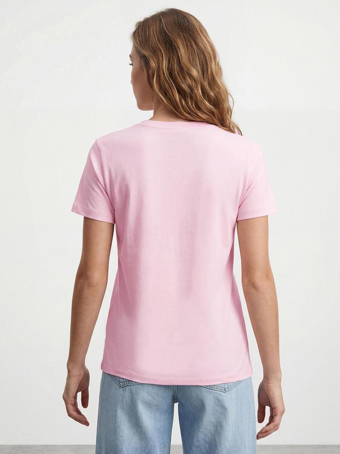 R&B Womens Pastel Pink Typography Printed Round Neck Half Sleeve Cotton T-Shirt