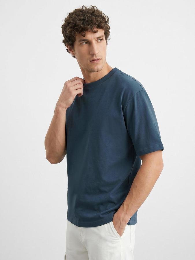 R&B Teal Men Solid Short Sleeves Tshirt