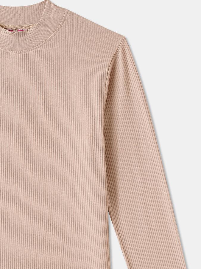 Girls Viscose Blend Regular Fit Mock Neck Solid T-Shirt