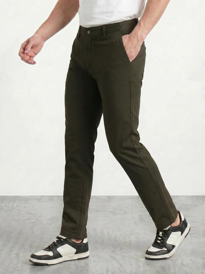 R&B Men's Olive Slim Fit Trousers
