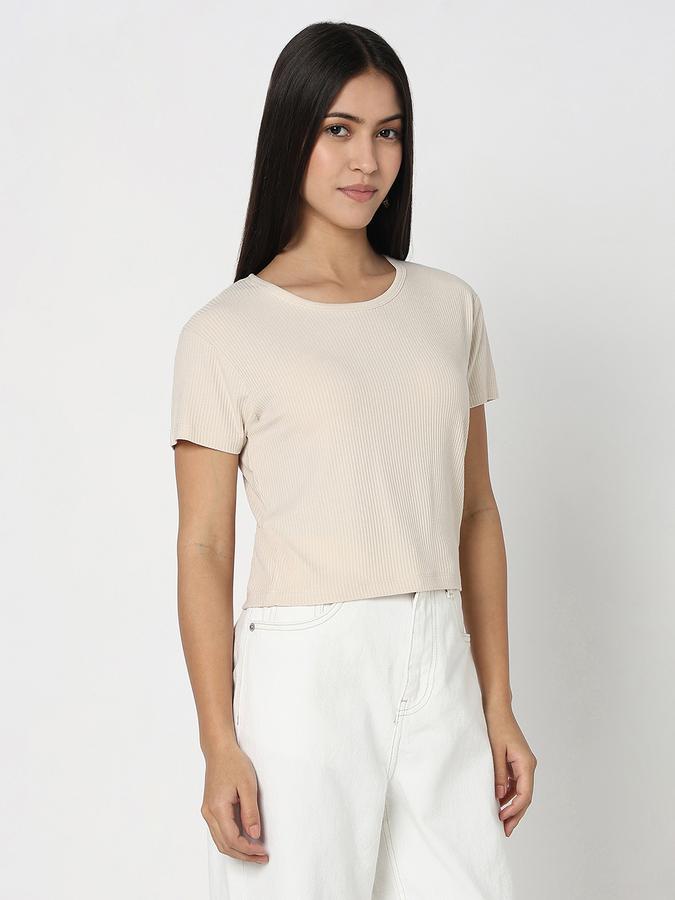 Women Viscose Crop Fit Round Neck Ribbed Top