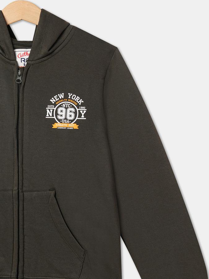 Boys Cotton Hooded Zip Up Graphic Print Jacket