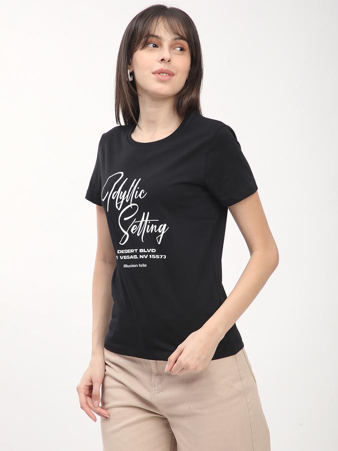 R&B Women Dark Grey Typography Print T-Shirt