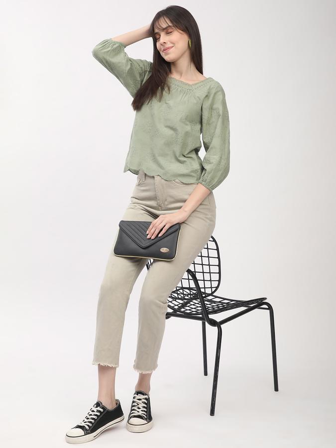 Women Cotton Regular Fit Square Neck Ruffled Ethnic Top