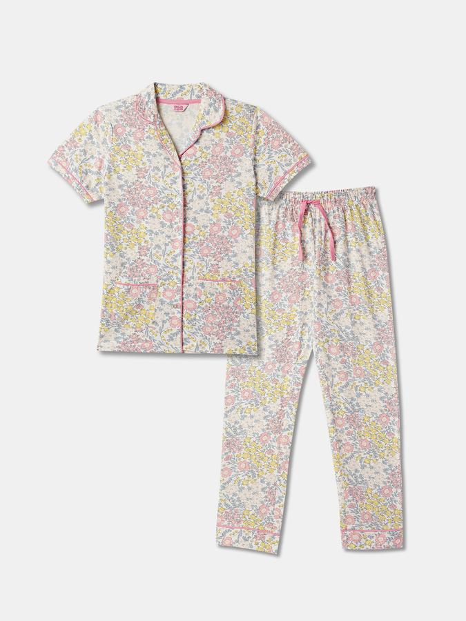 Girls Floral Print Round-Neck Top & Pants Set image number 0