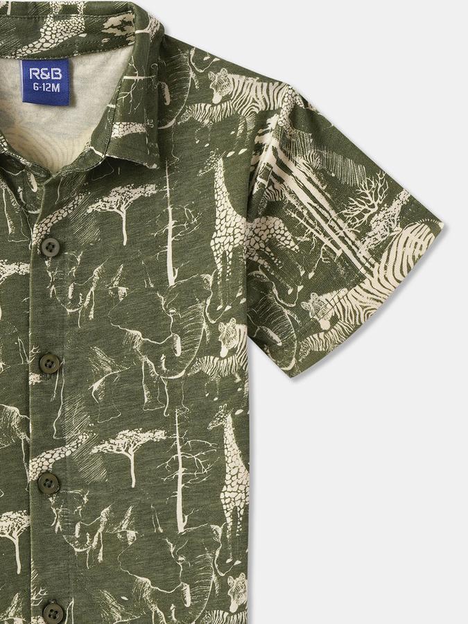 Boys Cotton Regular Fit Short Sleeve Animal Print Shirt