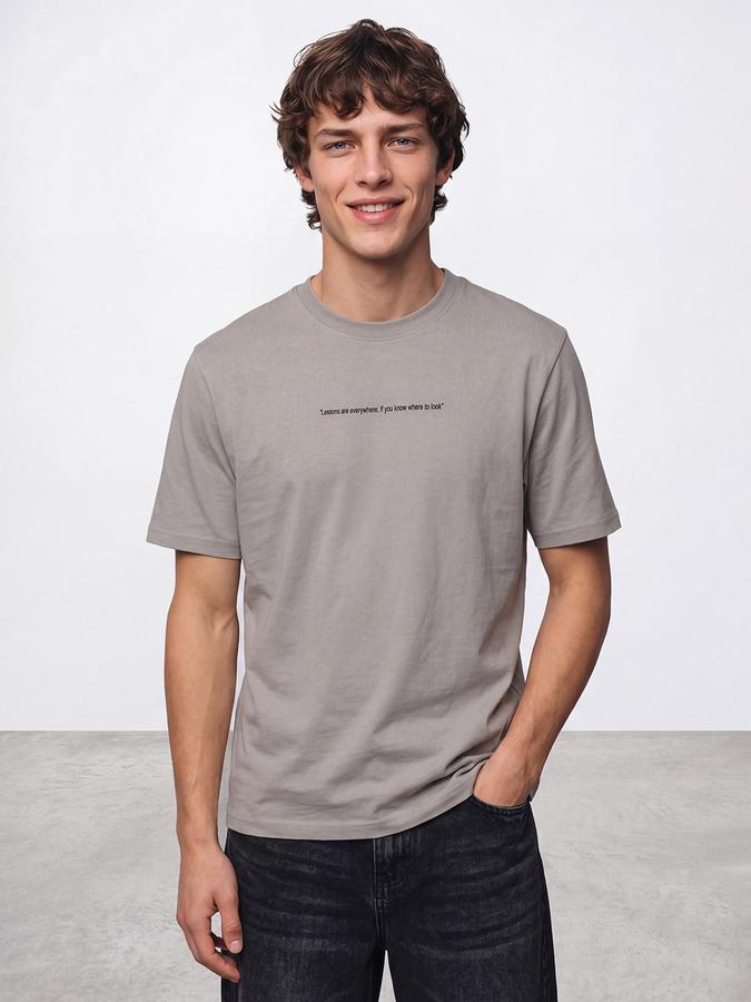 R&B Men Mid Grey Short Sleeve Round Neck Typography Print T-Shirt