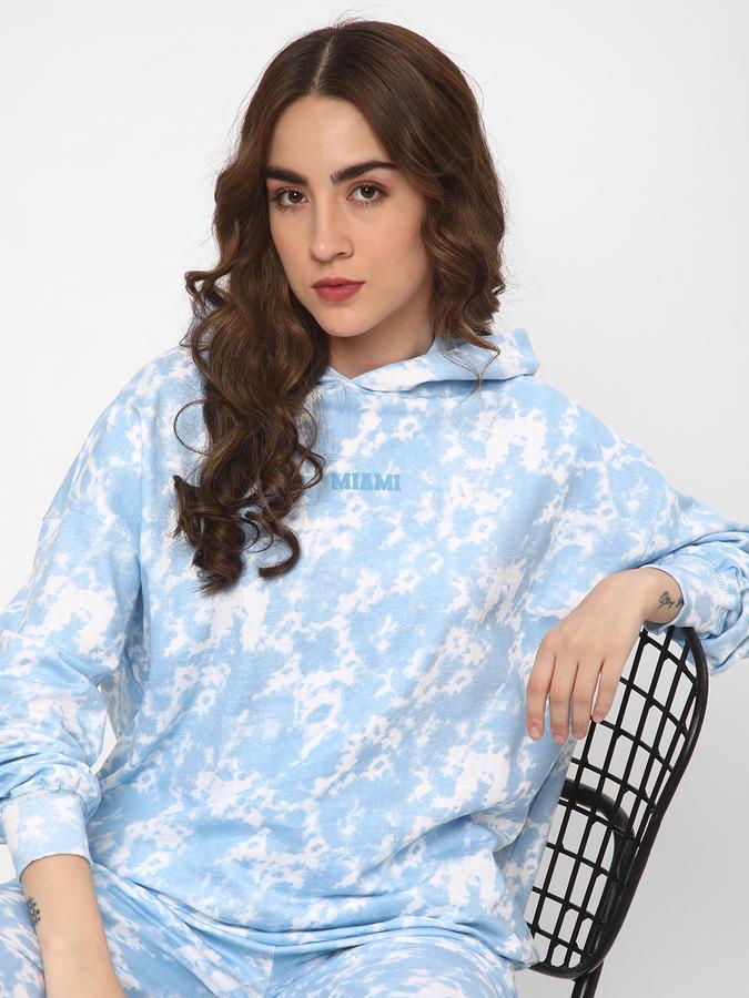 Women Cotton Blend Regular Fit Hooded Tie Dye Sweatshirt