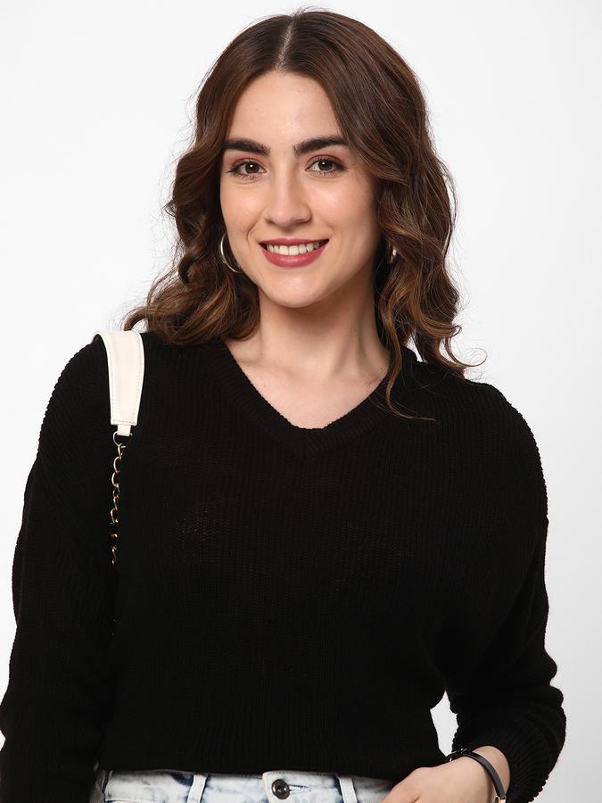 Women Acrylic Regular Fit V-Neck Solid Sweater