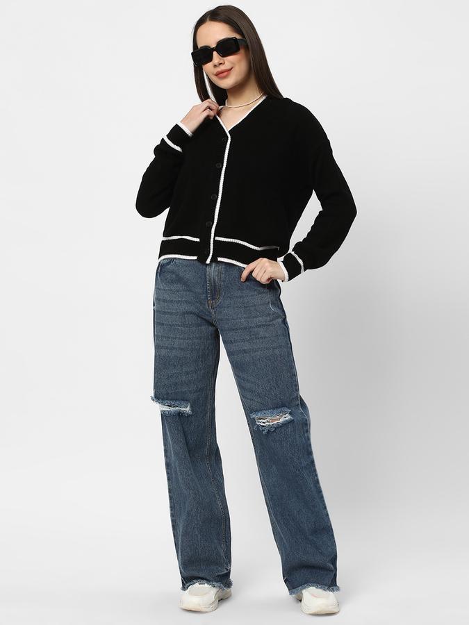 Women Acrylic Regular Fit V-Neck Solid Sweater