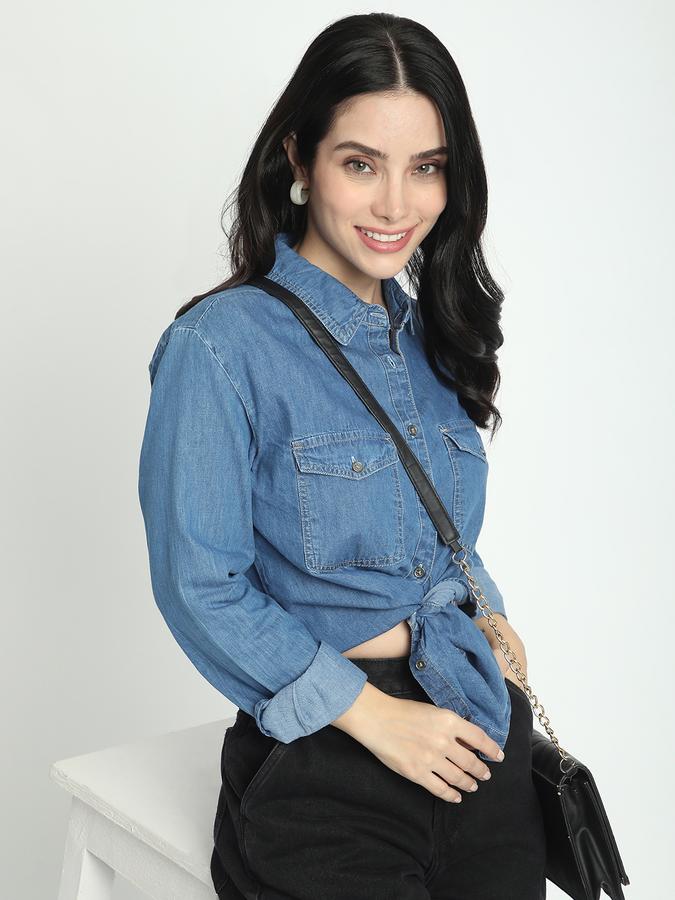 Women Cotton Regular Fit Collar Neck Long Sleeve Solid Shirt