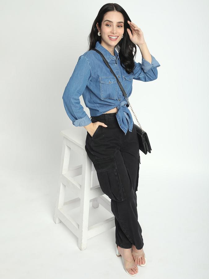 Women Cotton Regular Fit Collar Neck Long Sleeve Solid Shirt