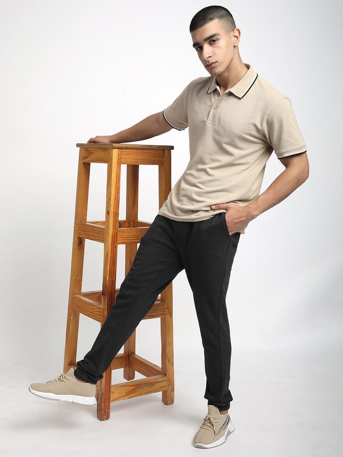 Men Cotton Regular Fit Drawstring Waist Cuffed Hem Trackpants