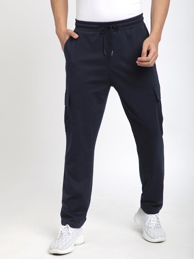 Men Polycotton Regular Fit Drawstring Waist Open Hem Trackpants