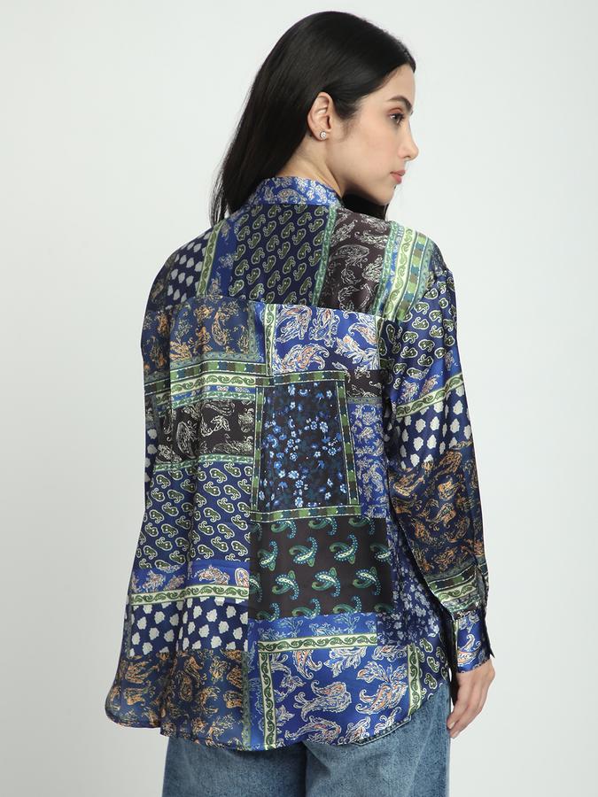 Women Satin Regular Fit Collared Long Sleeve Floral Shirt