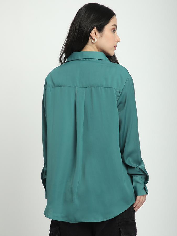 Women Polyester Oversized Fit Long Sleeve Solid Shirt