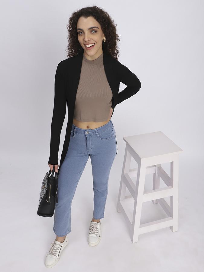 Women Viscose Long Sleeve Open Front Ribbed Shrug