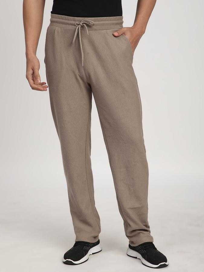 Men Cotton Regular Fit Drawstring Waist Open Hem Trackpants