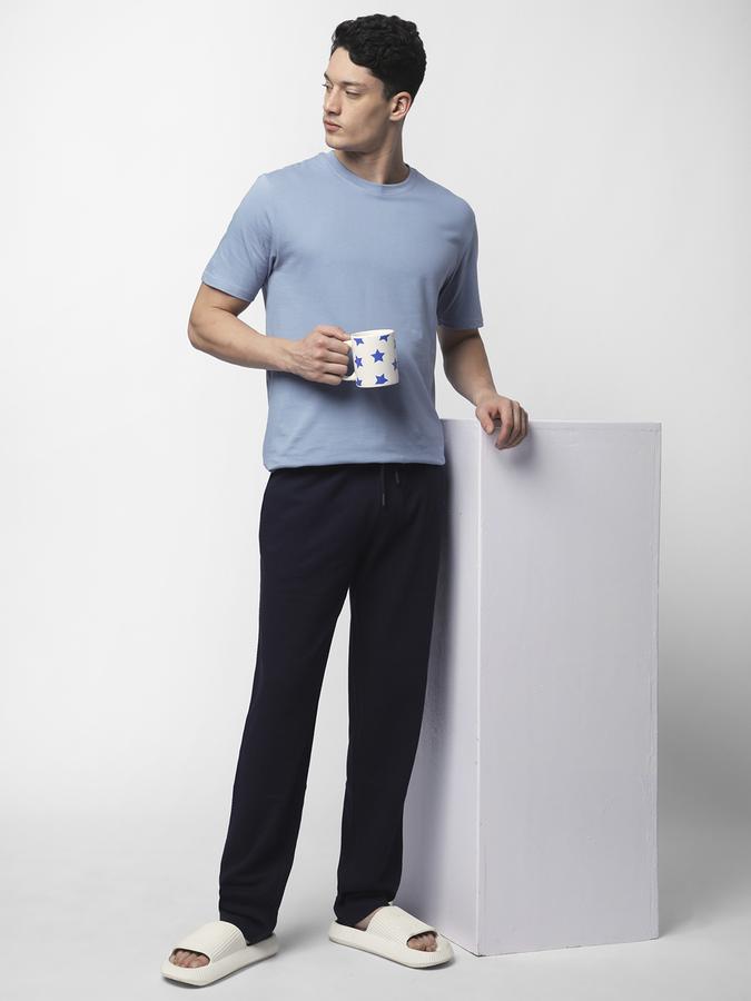 Men Cotton Regular Fit Drawstring Waist Open Hem Trackpants