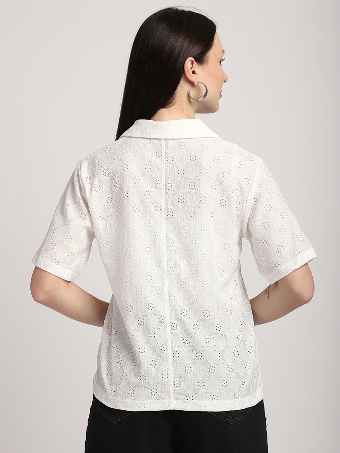 Women Polyester Regular Fit Collar Neck Short Sleeve Textured Shirt