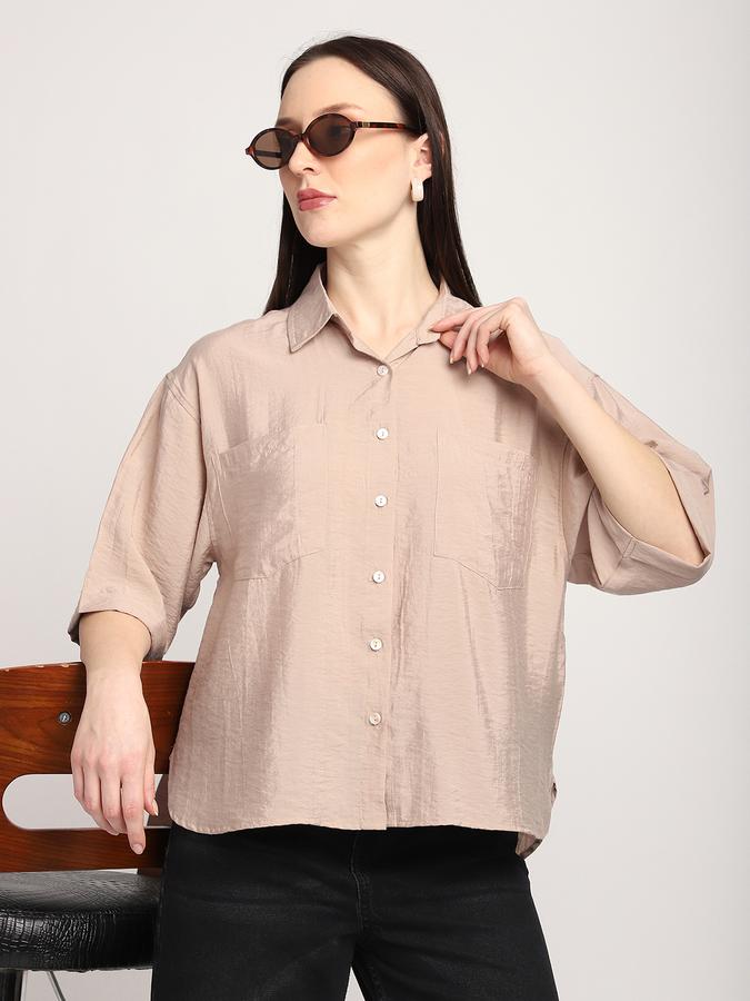 Women Modal Relaxed Fit Collar Half Sleeve Solid Shirt