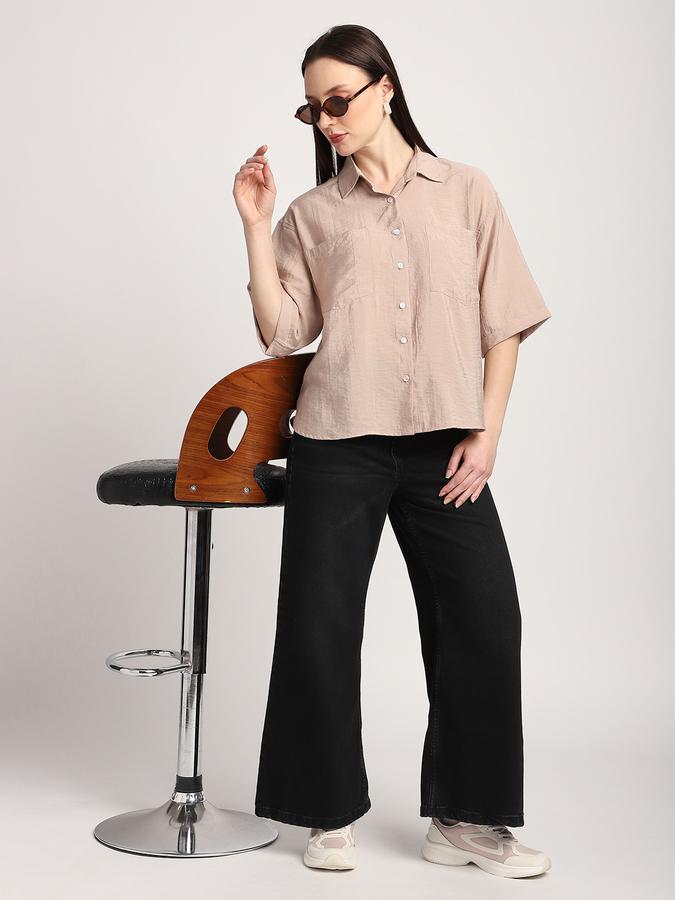 Women Modal Relaxed Fit Collar Half Sleeve Solid Shirt