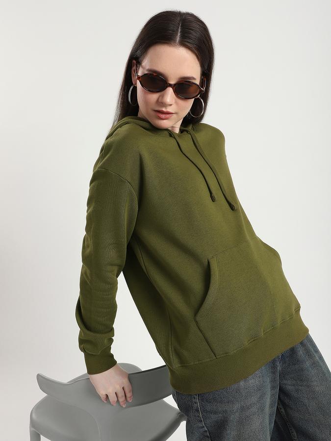 Women Cotton Blend Relaxed Fit Hooded Solid Sweatshirt