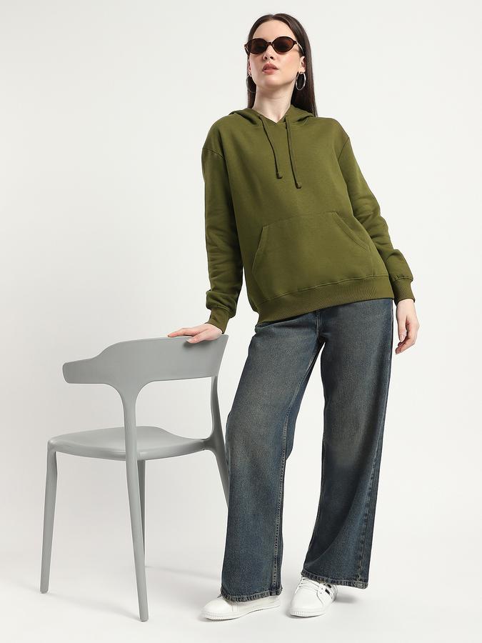 Women Cotton Blend Relaxed Fit Hooded Solid Sweatshirt