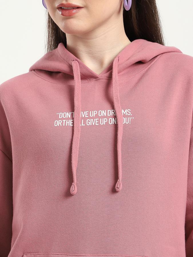 Women Cotton Blend Relaxed Fit Hooded Typographic Sweatshirt