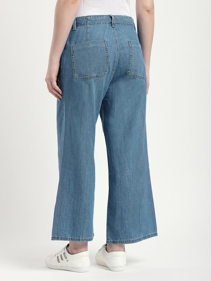 Women Cotton Wide Leg Mid Rise Faded Jeans