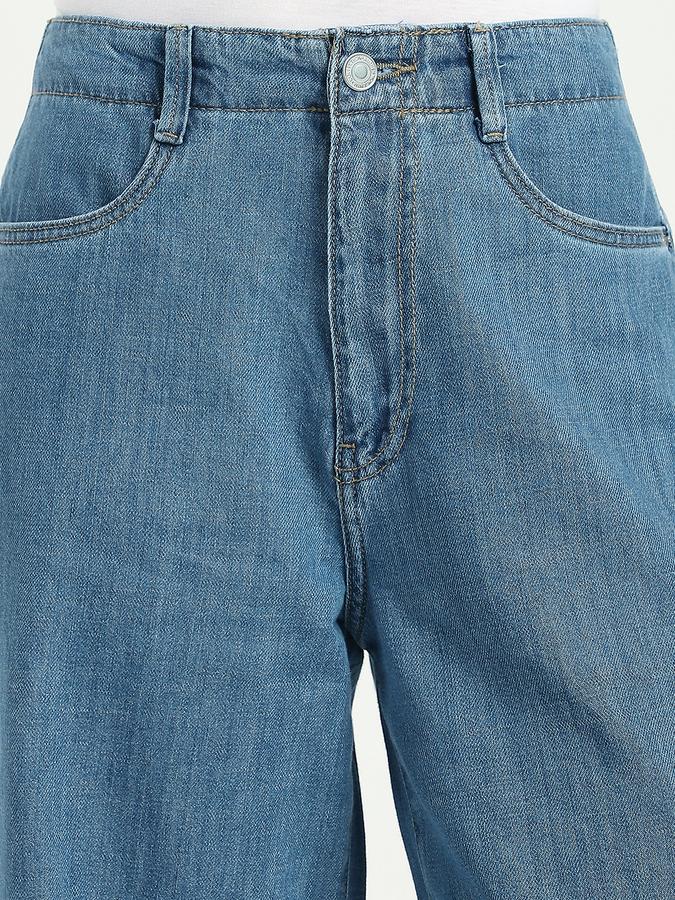 Women Cotton Wide Leg Mid Rise Faded Jeans