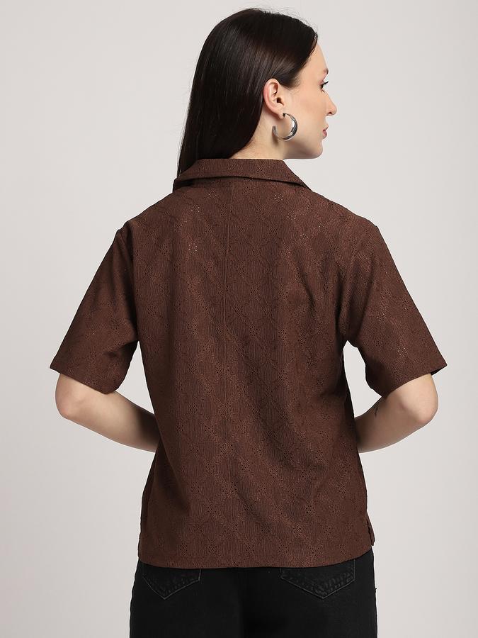 Women Polyester Regular Fit Collar Neck Short Sleeve Textured Shirt