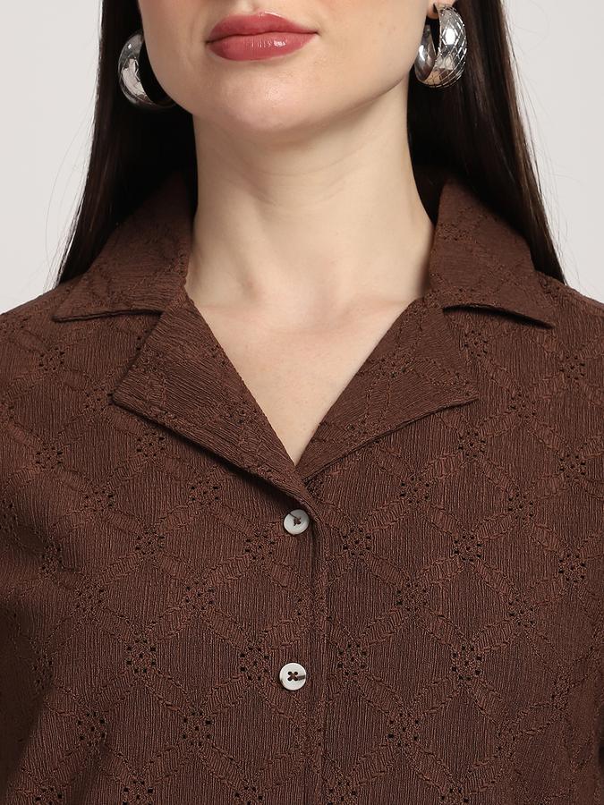 Women Polyester Regular Fit Collar Neck Short Sleeve Textured Shirt